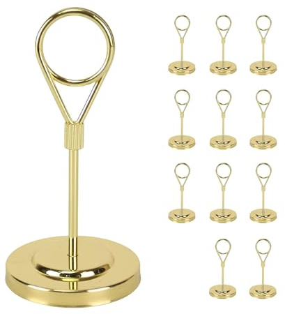 BARsics 12pcs Gold Premium Table Place Card Holders with Weighted Base Stand and Clip
