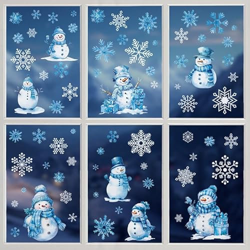Fensterbilder Winter kinder,Fensterbilder Weihnachten Selbstklebend,Fensteraufkleber Weihnachten,Wiederverwendbar Weihnachtsdeko,Fensterfolie Weihnachten Kinderzimmer (blau)