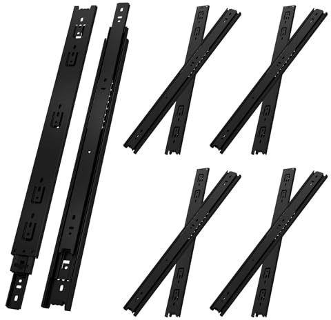 NECILO Schubladenschiene, schwarz, 200 mm, Seitenmontage, 5 Paar | Kugelauszug Küchenschrank Schubladenführungen, 3-teiliger Vollauszug, 45 kg Tragkraft