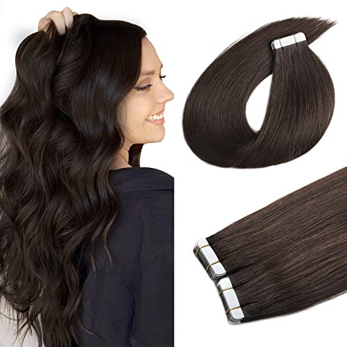 XDhair Tape Extensions Echthaar 40cm 20pcs 50g Dunkel Braun Extensions Echthaar Invisible Remy Echthaar Extensions Seidig Gerade Skin Weft Tape Ins(#2-16)