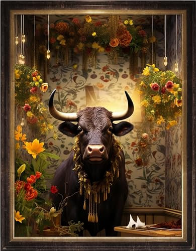 Kreuz Stickerei Kit 11ct 3 Stück - Vordruck Stickerei Leinwand Nadel Vollständige Reihe Erwachsene oder Kinder Anfänger Kit - Kühe und Blumen 33x43cm