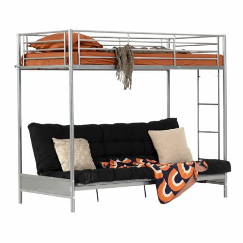 MEUBLE COSY Literas Juveniles 90x190cm Marco de Cama con Sofá Plegable y Somier de Lamas de Metal, Estilo Industrial, para Dormitorio Infantil Hogar, Gris