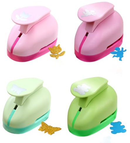 Papierstanzer Liuer 4PCS Motivstanzer Motivlocher Stanzer Set mit 10 Schaum Glitzerfolie Selbstklebend Papier Papierstanzer für Bastelarbeiten,Grußkarten,Fotoalben,Tischkarten,Scrapbooking(B)