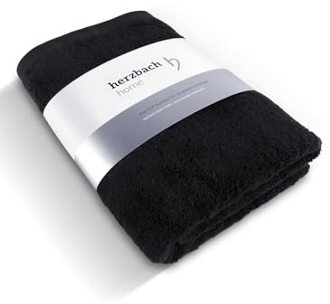 herzbach home Deep Black Kollektion | Saunatuch extra lang 80x200 cm | 100% Baumwolle | Weich und Saugstark | Farbe: Schwarz