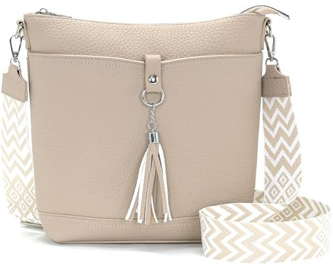 Sasrymnl große umhängetasche damen mittelgroß beigegrau handtasche damen mittelgroß handtasche damen groß Veganes Leder crossbody bag damen groß