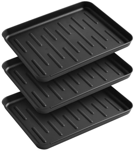 Cozary Bandeja impermeabile per scarpe – 3 pezzi, organizzatore pratico per ingresso, in plastica antiscivolo, nero, ideale per scarpe e stivali, 35 x 27 x 3 cm