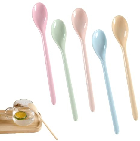 5Stk Plastiklöffel,Eierlöffel Kunststoff,Eierlöffel Plastik Löffel,Lange Löffel,Joghurtlöffel Lang,Plastiklöffel Langer Stiel,Marmeladenlöffel,Müsli Löffel,Eislöffel Bunt für Dessert,Kaffee,Honig,Eier