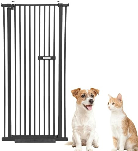 Türschutzgitter Treppenschutzgitter Ohne Bohren, Hundegitter Tür | 150cm, Schließt Automatik, Verlängerbar Hundegitter, für Haustier Kleinen Haustieren Hunden Katzen, Schwarz