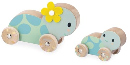 Janod J05148 Set aus 2 Holzschildkröten-Spielzeug zum Rollen-Geräuscharme Räder-Lernspielzeug-Fördert die Feinmotorik und Vorstellungskraft-Ab 1 Jahr-J05148