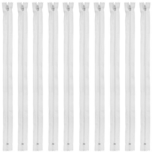 Faden & Nadel Reißverschluss Set: 10 Nylon Reißverschlüsse, nicht teilbar, 70 cm lang, weiß