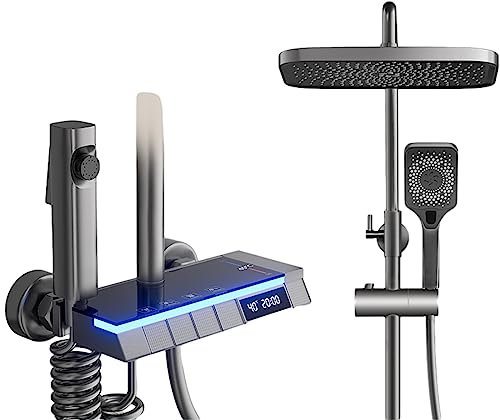 Genérico Sistema de Juego de Grifo de Ducha de Pared, Sistema de Ducha con Pantalla Digital, Conjunto Combinado con atmósfera Colorida, Temperatura Constante y Cabezal de Ducha Tipo Lluvia de Pared,