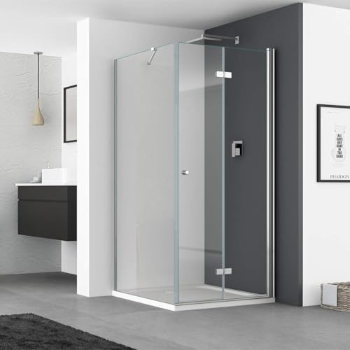 IMPTS Duschkabine 80 x 70 cm Duschtür Falttür mit 70cm Seitenwand Duschabtrennung 6mm ESG Sicherheitsglas 185cm Höhe, OHNE Duschwanne