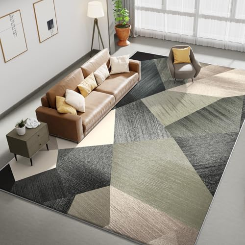 HOMFINE Moderner Teppich Wohnzimmer Grün 160x230 cm - (10mm Dicker Schwamm) Waschbarer Kurzflor mit Anti-Rutsch Unterseite, Weich Geometrisch für Schlafzimmer Esszimmer Küche