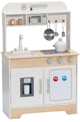 SainSmart Jr. Kinderküche Holz Spielküche für Kinder, Creme – mit Sound, Mikrowelle & Spüle mit Wasserhahn, Kinder Küche mit Herd, Backofen & Kühlschrank, Rollenspiel ab 3 Jahren