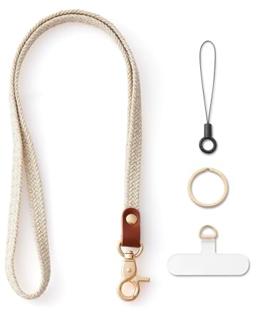 Schlüsselband zum Umhängen Schlüsselanhänger Lang Lanyard Beige | 48 cm Geflochten Elastisch Schlüsselkette Schlüsselbänder zum Umhängen Langer Lehrer Ausweishülle für Schlüssel Handy Lanyard