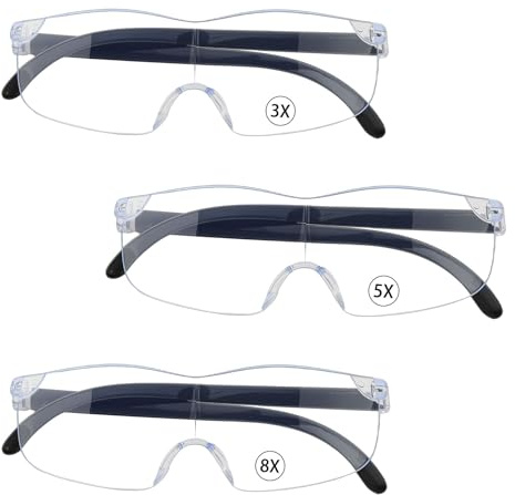 Lunettes Grossissantes avec 3 Niveaux Grossissement 300% 500% 800% Lecture Loupe Grossissante Anti Lumière Bleue Confort Maximisé pour Bijoutier Couture Bricolage Travail Près Loisirs Artisanat