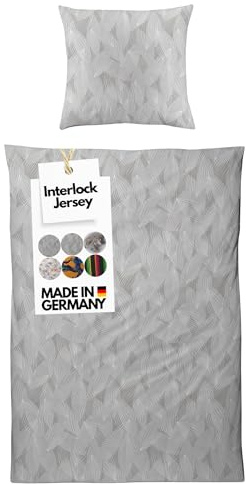 Carpe Sonno Interlock Jersey Bettwäsche 135x200 [Made in Germany] 100% feinste Baumwolle | Luxus Bettwäsche Jersey 135 x 200 | Bettbezug mit Reißverschluss für das ganze Jahr - Muster Grau