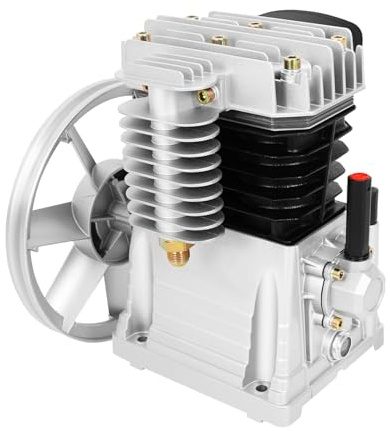 Air Compressor Pump Head, Twin Cylinder 8-10 Bar Pump 960RPM with Pulley, Air Compressor Pump Motor for 3HP Motor, 420L/Min Effective Discharge, for Industrial & Workshop Use