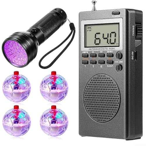 Zeroupshop Kit per indagine paranormale, set da 4/6 pezzi con sfere a LED, radio AM/FM, altoparlante e torcia, attrezzatura da caccia portatile per uso interno ed esterno (6 pezzi)