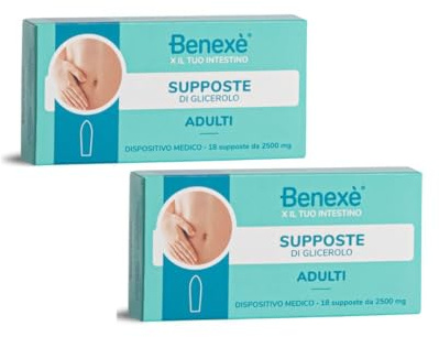 Benexè Supposte Adulti - di glicerolo - Dispositivo medico - 2 confezioni da 18 pz x 2,5 gr