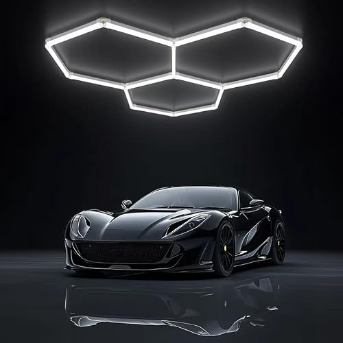 MAHYQGE Hexagon Garage Lights 16 Pack 7000K Super Bright Hex Lighting Ceiling LED Shop Light 3 Grid Hexagon LED Garage Lightfor Garage, Car Detailing, Workshop, Warehouse, Gym, Basement