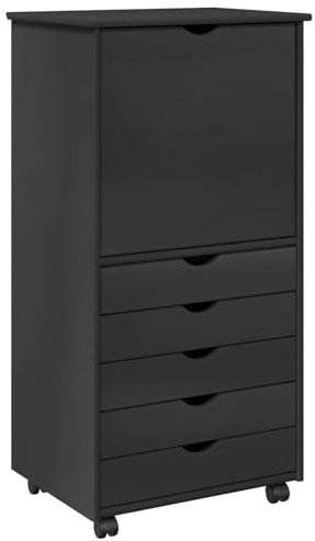 vidaXL Rollschrank Mit Rad Grau 53 x 39 x 103 cm Massivholz Kiefer, Großzügige Lagereinheiten, minimalistisches Rollregal, vielseitiger Raumorganisierer, Möbel aus Kiefer