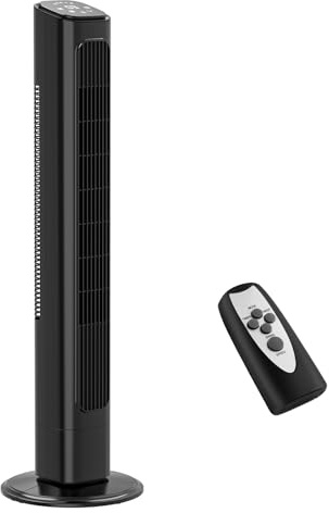 ROVSUN 34'' Oscillating Tower Fan with Remote Control - 23 ft/s Velocity Quiet Electric Cooling, 60° Oscillation, 9H Timer, 3 Speeds & 3 Modes, LED Display, Slim Design for Bedroom Home Office (Black)