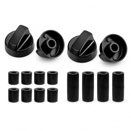 4 Pack Universal Cooker Knobs, Replacement Gas Hob Knobs with 12 Adapters, Heat Resistant Black Control Knobs, Round Universal Knobs for Oven Stove Electric Cooktop Kitchen Appliance (Black)