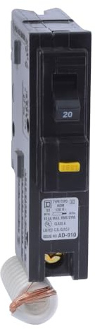 Square D by Schneider Electric Homeline 20 Amp Mini Circuit Breaker, 1 Pole, 120V AC, 10kA Breaking Capacity, Plug in Mount, GFCI, Residential Use (HOM120GFICP)
