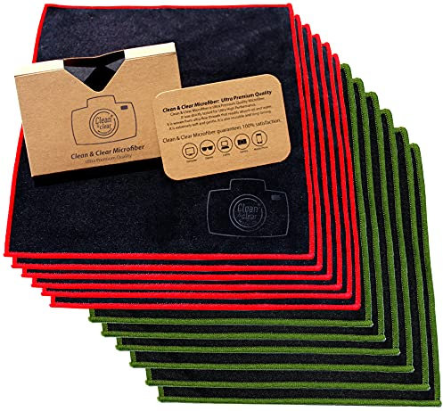 Clean & Clear Microfiber Extra Large Camera Lens Cleaning Cloth [12 Pack] - Solid Black, Microfiber Material