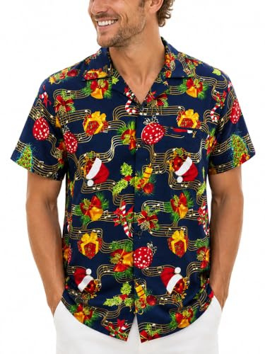 King Kameha Funky-Hawaii-Hemd, Weihnachten, Herren, Kurzarm, Christmas-Music, Blau, XXL