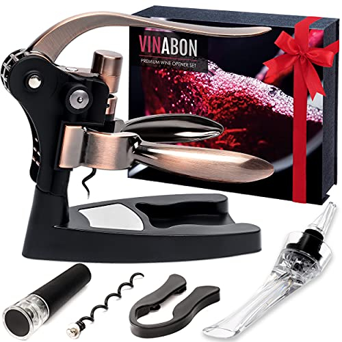 Wine Opener Kit - All-in-one Best Rabbit Corkscrew Set with Free Standing Rabbit Wine Opener, Foil Cutter, Stopper Pump, Wine Aerator - Red Wine Bottle Opener Kit for woman, men | Bonus Gift eBook