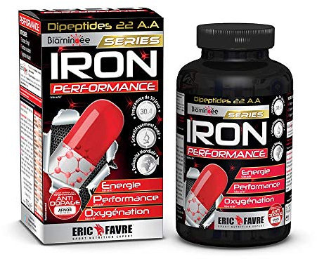 IRON PERFORMANCE - Complexe Bioaminoée® - Booster Musculation, Oxygénation du Sang - Dipeptides 22 Acides Aminés + Fer Héminique - 120 Gélules - Eric Favre
