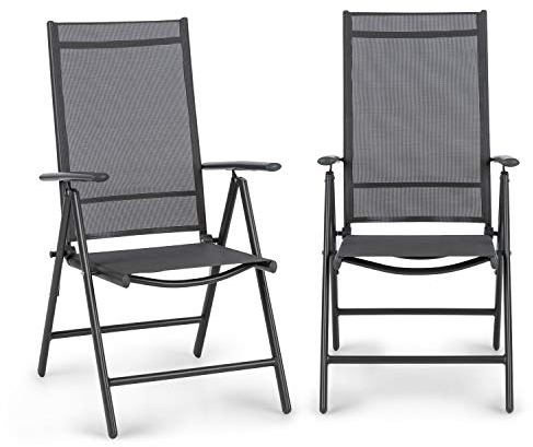 blumfeldt Almeria Garden Chair Gartenstuhl - Klappstuhl, 2-er-Set, 56,5 x 107 x 68cm, Rückenlehne mit 7 Positionen, luftdurchlässiges, wasserresistentes 2 x 2 Textilgewebe, Aluminium, Anthrazit