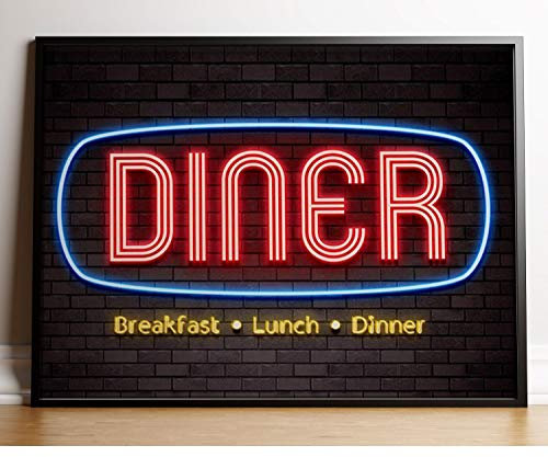 Artylicious DINER-Schild im amerikanischen Vintage-Stil, Neon-Licht-Stil, Wandkunst, A2 Poster