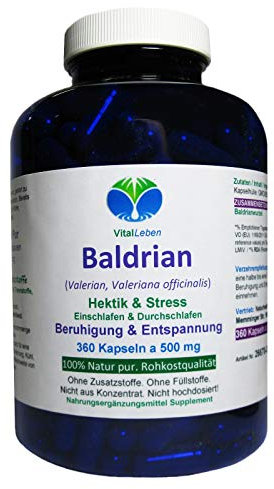 Baldrian 360 Kapseln PFLANZLICHES Beruhigungsmittel. Innere Ruhe & gesunder Schlaf. NATÜRLICHE Einschlafhilfe - Einschlafen & Durchschlafen. BERUHIGUNG & ENTSPANNUNG. OHNE ZUSATZSTOFFE 26670-360