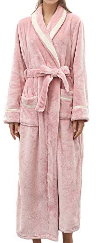 BOLUOBAO Robe De Chambre Femmes Longue Doux Chaude Épais Peignoir Femme Eponge Microfibre Douce Automne Hiver Nightwear (XXXL, Rose)