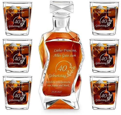 Maverton Whiskey Karaffe + 6 Whiskygläser Set mit Gravur - 700ml Whisky Dekanter - Perfekte Man Presents - Vatertagsgeschenk – Männergeschenke - Geburtstagsgeschenk Mann - Glückwünsche