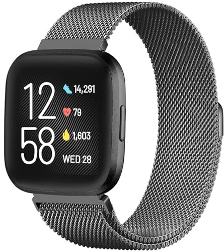 ZWGKKYGYH Correas de metal compatibles con reloj inteligente Fitbit Versa/Versa Lite/Versa 2 para mujeres y hombres, correa de repuesto de malla de acero inoxidable para Versa 2, color negro, pequeño