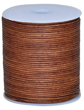Cords Essentials Round Genuine Leather String Cord, Rope for Jewelry Making, Necklaces, Bracelets, Kumihimo Braiding, Wraps, Crafts and Hobby Projects (Distressed Saddle, 1.5 MM)