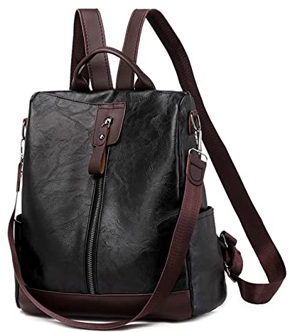 JSNOM Rucksack Damen Klein Elegant: Rucksäcke Wasserdicht Cityrucksack Anti-Diebstahl Leichtgewicht Daypacks Kunstleder Für Lässig Schule Travel Wandern Arbeit Tagesrucksack Für Frauen (Schwarz)