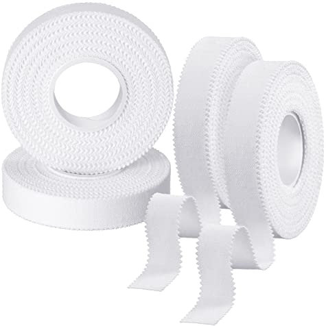 4 Rolls Zinc Oxide Tape, Breathable Wrist Finger Tape Strapping Tape Cohesive Bandage Flexible Athletic Sports Tape for First Aid Sports(1.25cm x 10m)