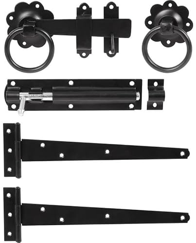 Hardware-Solutions Plain Ring Gate Latch Kit, Matt Black | Suitable for interior and exterior doors; fixings included; 152mm latch with 10 tee hinges pair and 6 tower door bolt.