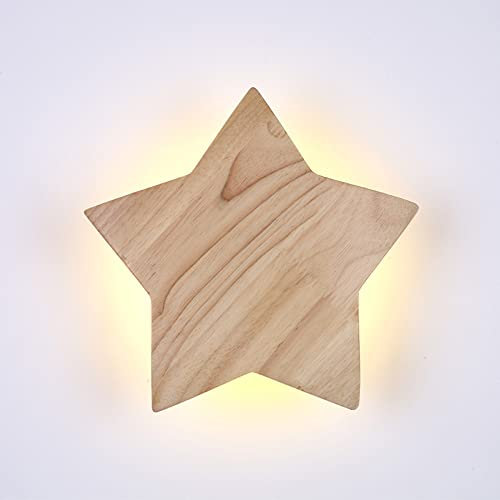 Sterne Holz Wandleuchte LED Schlafzimmer Nachttischlampe Wandlampe Innen Augenschutz Warmes Licht 3000K Moderne wandbeleuchtung Für Gang Korridor Madchen Junge Babyzimmer Innenbeleuchtung (22CM)
