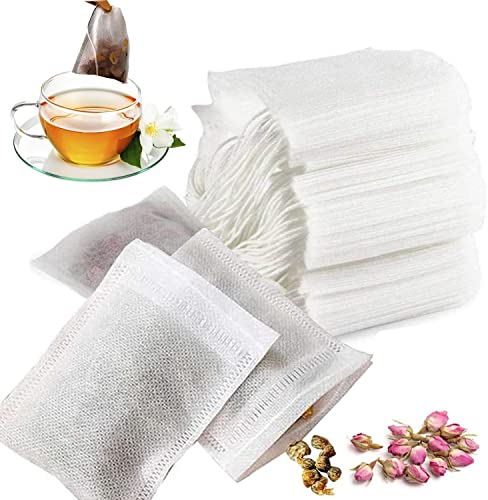 400 Pcs Teebeutel Leere 9x7cm Teefilterbeutel Einweg Teebeutel Losen Tee Aus Vliesstoff mit Kordelzug Feine Teebeutel für Losen Tee, Dufttee, Kaffee (Weiß)