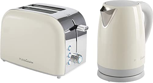 MakeCuisine Pack Vintage/Tostadora Retro 2 Ranuras Anchas/Cancelar, Recalentar, Descongelar/900W + Hervidor Retro 1.7 L/Paro Automático/2200W/Color Soft Cream