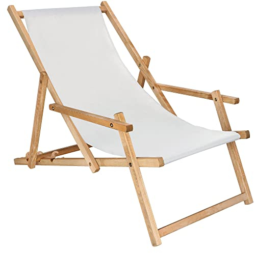 SPRINGOS Holz-Liegestuhl m. Armlehnen Klappbare Gartenliege für Balkon Garten imprägniertes Gestell