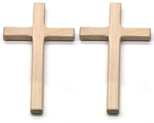 Wudaizhi 2pcs Handmade Wooden Crosses, Religious Prayer Hands Holding Wooden Cross, Religious Charm Necklace Pendant Making, Crucifix Jesus Christ Ornaments