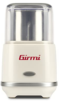 Girmi MC02 Kaffeemühle, 180 W, Doppelter Deckel, Behälter und Klingen aus Edelstahl, Große Kapazität 70 g, Mahlt Gewürze und Kaffee, PULSE-Betrieb, Cremefarben.