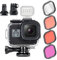GEPULY Custodia impermeabile per GoPro Hero 8 nero con 4 filtri subacquei, custodia subacquea da 60 m, con filtri rossi, snorkeling, magenta, Close-up per GoPro Hero 8 fotocamera nera